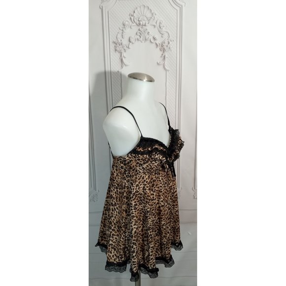 Cassandra Leopard Print Babydoll Lingerie Underwire Ruffles Silky Soft Sz S - Picture 4 of 9